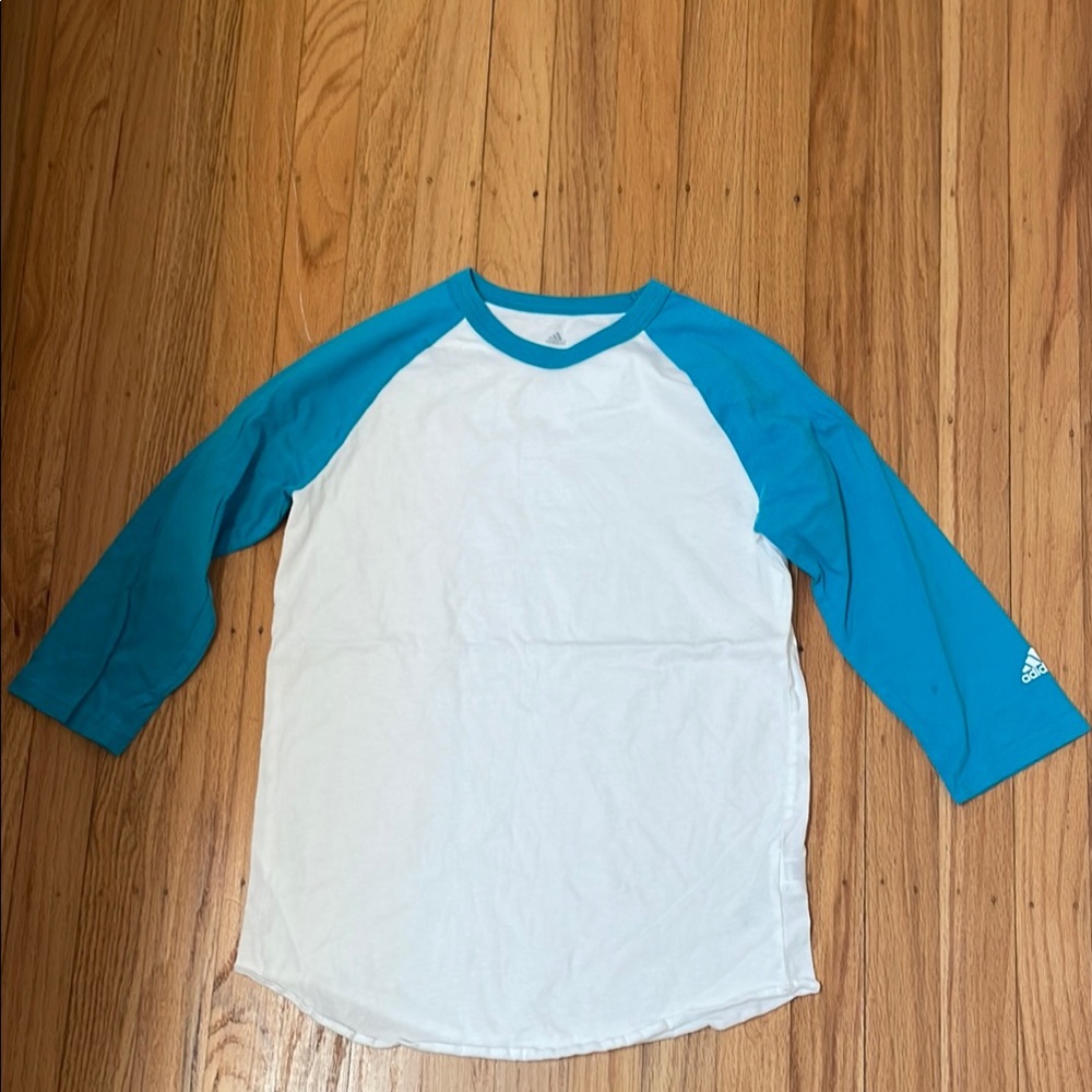 Adidas Teal and White Raglan Shirt